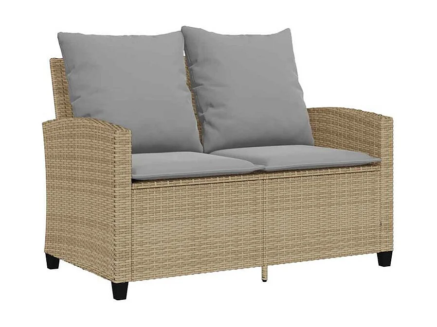 Canapé de jardin 2places coussins et table beige résine tressée