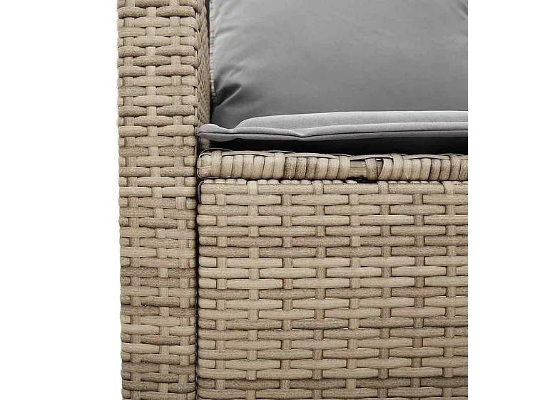 Canapé de jardin 2places coussins et table beige résine tressée