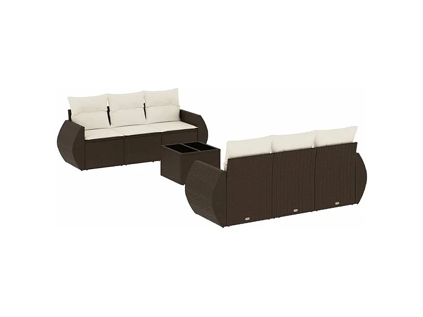 Salon de jardin avec coussins 7 pcs marron résine tressée