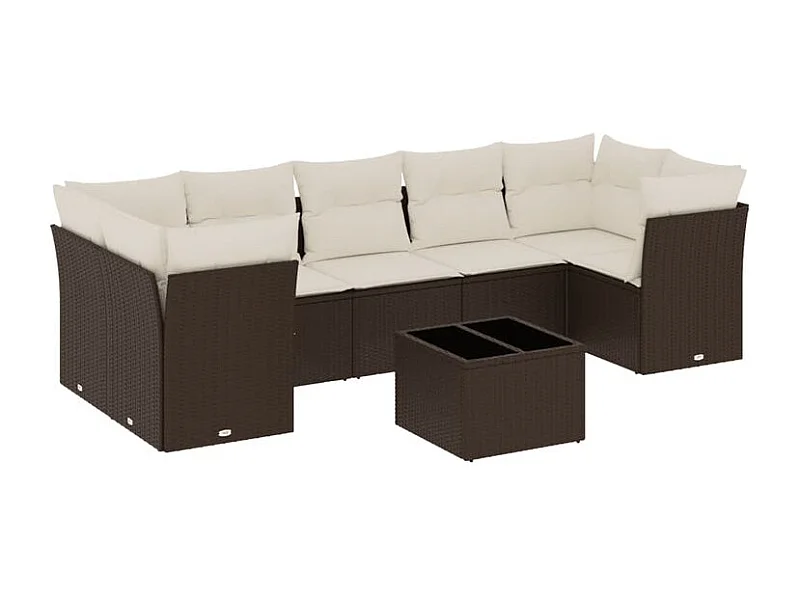 Salon de jardin 8 pcs avec coussins marron résine tressée