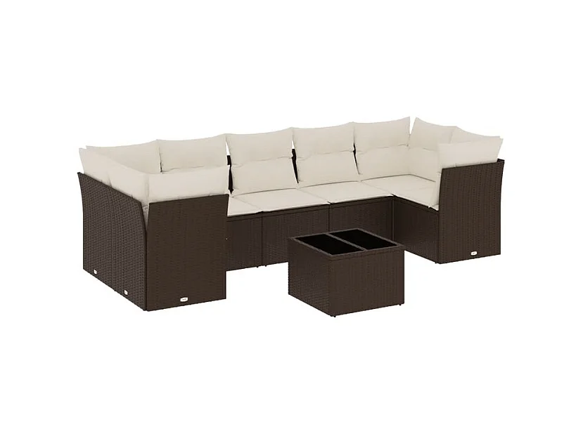 Salon de jardin 8 pcs avec coussins marron résine tressée