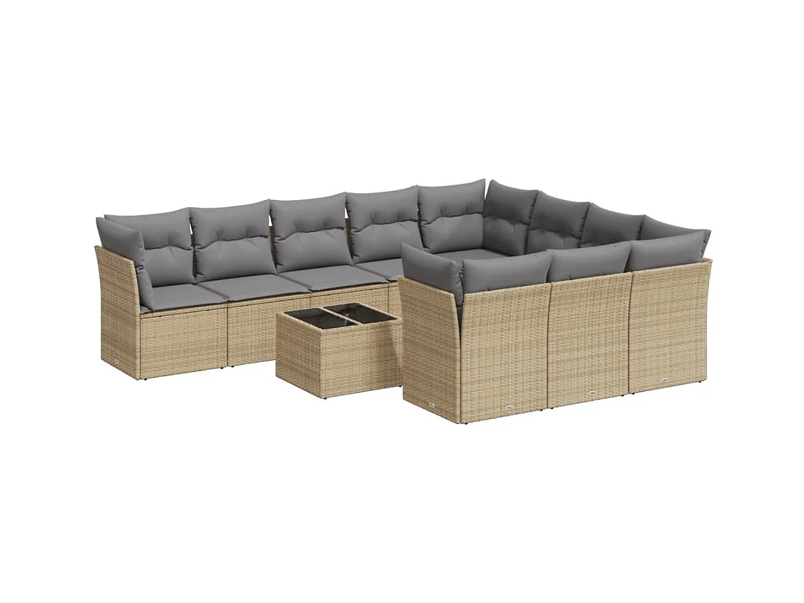 Salon de jardin 11 pcs avec coussins beige résine tressée