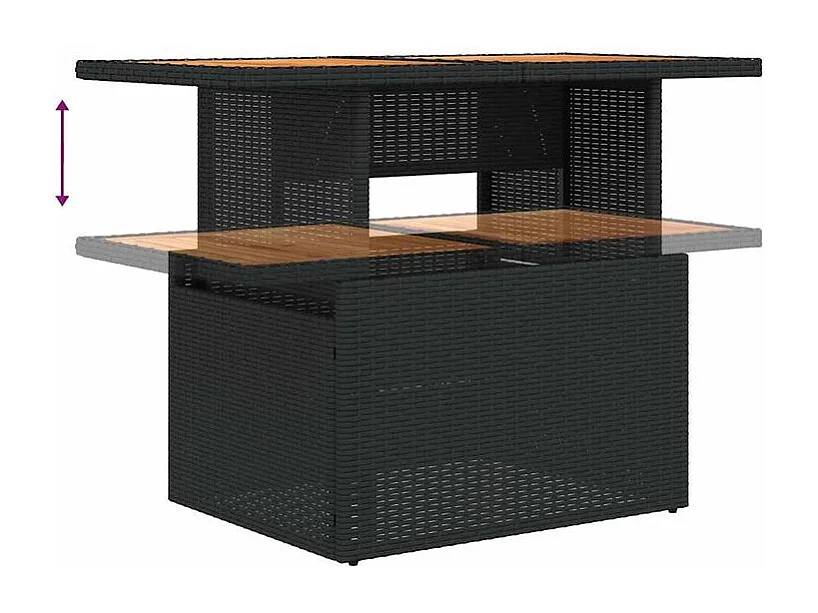 Salon de jardin 6 pcs avec coussins noir résine tressée acacia