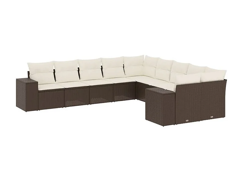 Salon de jardin 10 pcs avec coussins marron résine tressée
