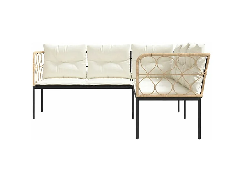 Canapé de jardin avec coussins forme de L noir acier textilène