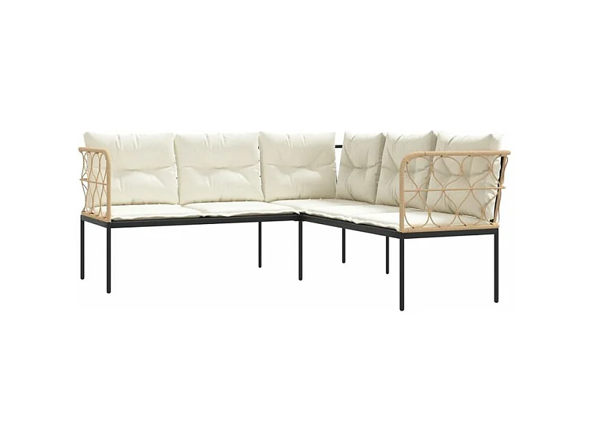 Canapé de jardin avec coussins forme de L noir acier textilène