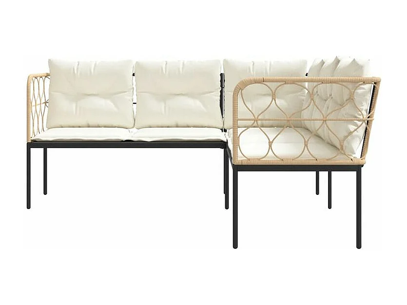 Canapé de jardin avec coussins forme de L noir acier textilène