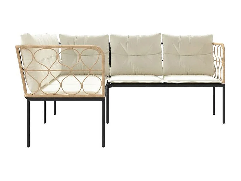 Canapé de jardin avec coussins forme de L noir acier textilène