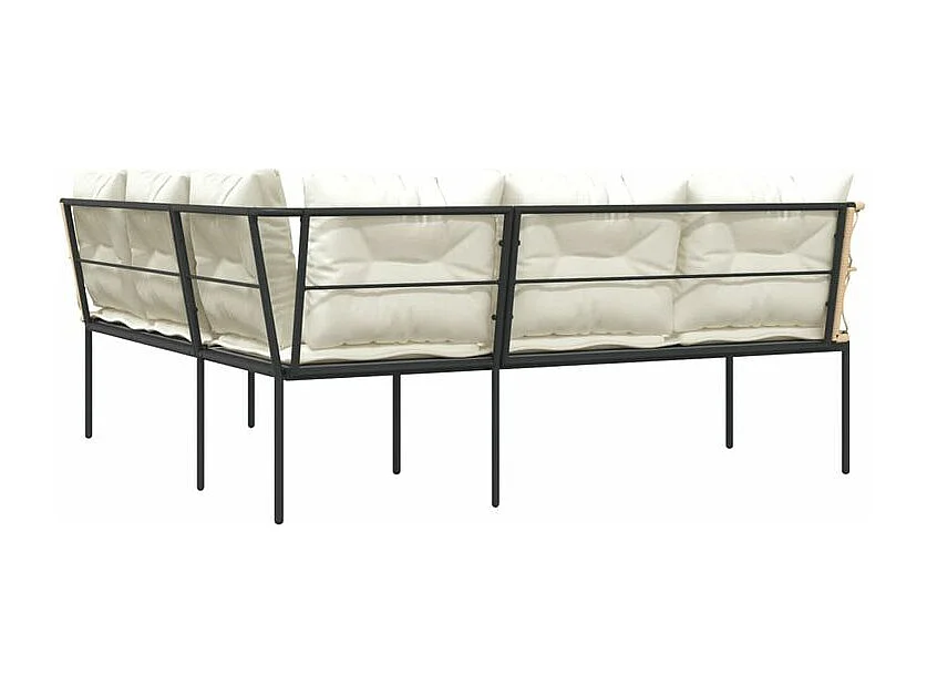 Canapé de jardin avec coussins forme de L noir acier textilène