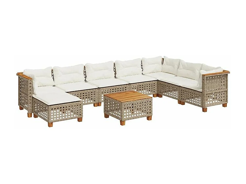 Salon de jardin avec coussins 9 pcs beige résine tressée