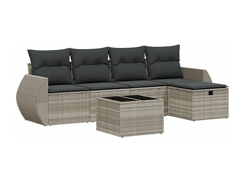 Salon de jardin 6 pcs avec coussins gris clair résine tressée