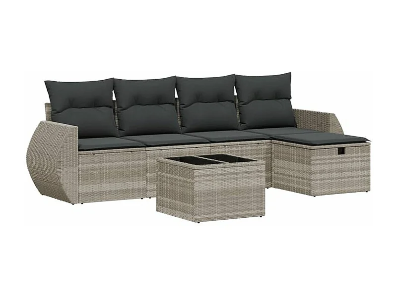 Salon de jardin 6 pcs avec coussins gris clair résine tressée