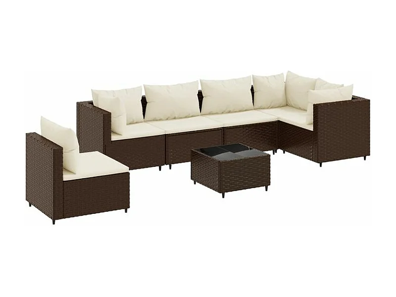 Salon de jardin avec coussins 7 pcs marron résine tressée