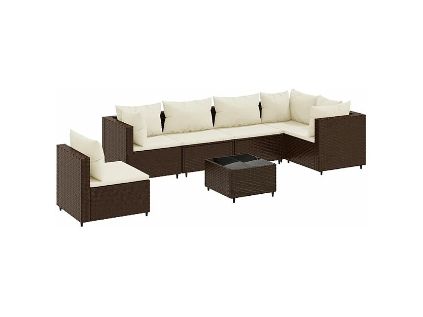 Salon de jardin avec coussins 7 pcs marron résine tressée