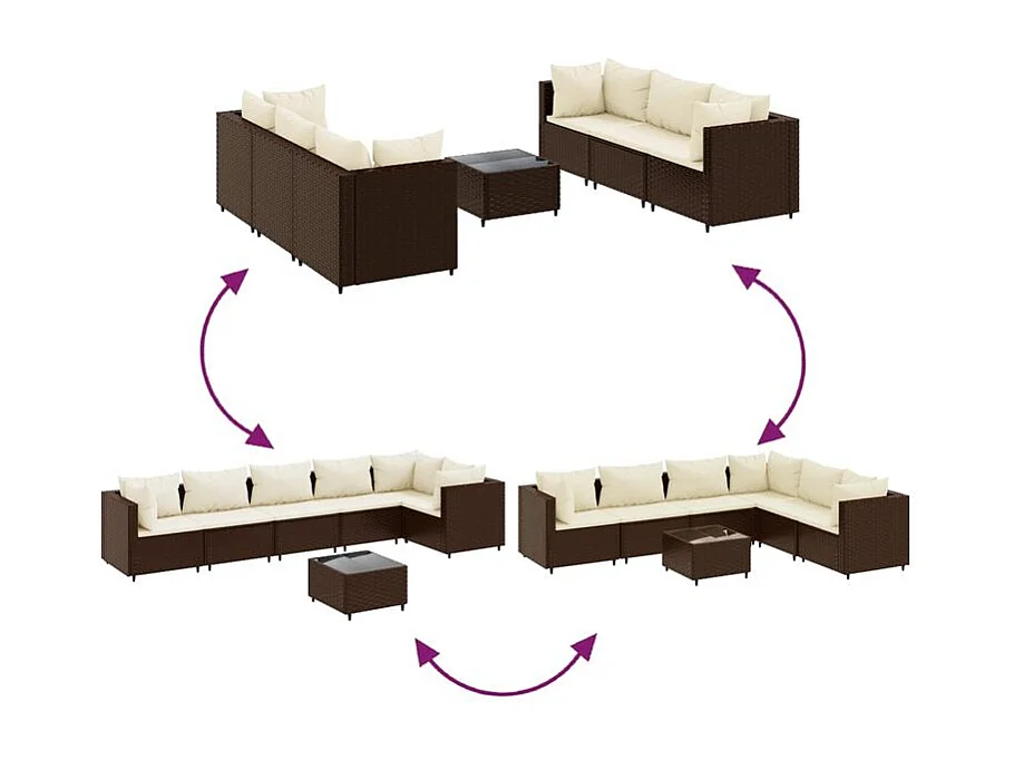 Salon de jardin avec coussins 7 pcs marron résine tressée