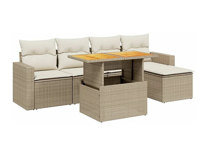 Salon de jardin avec coussins 6 pcs beige résine tressée