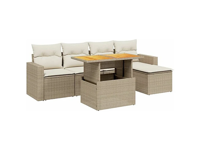 Salon de jardin avec coussins 6 pcs beige résine tressée