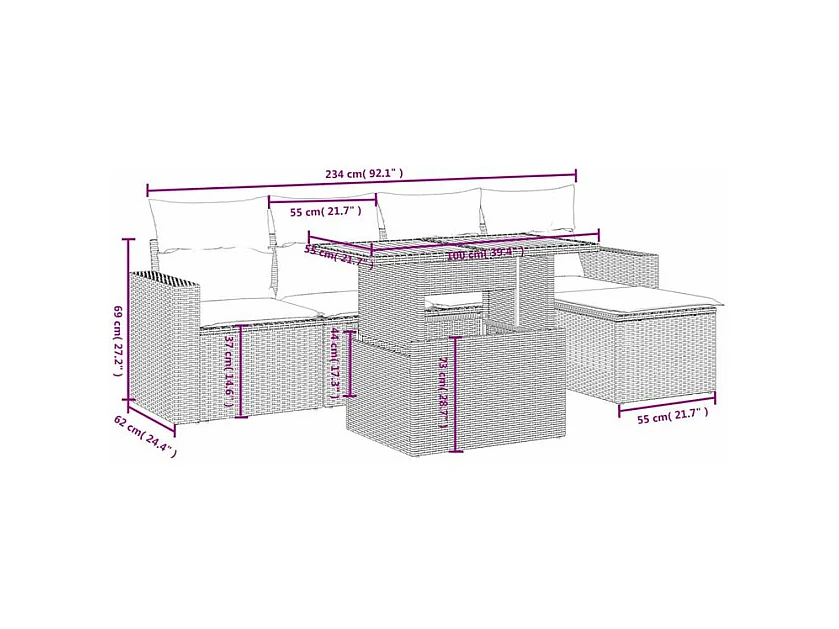 Salon de jardin avec coussins 6 pcs beige résine tressée
