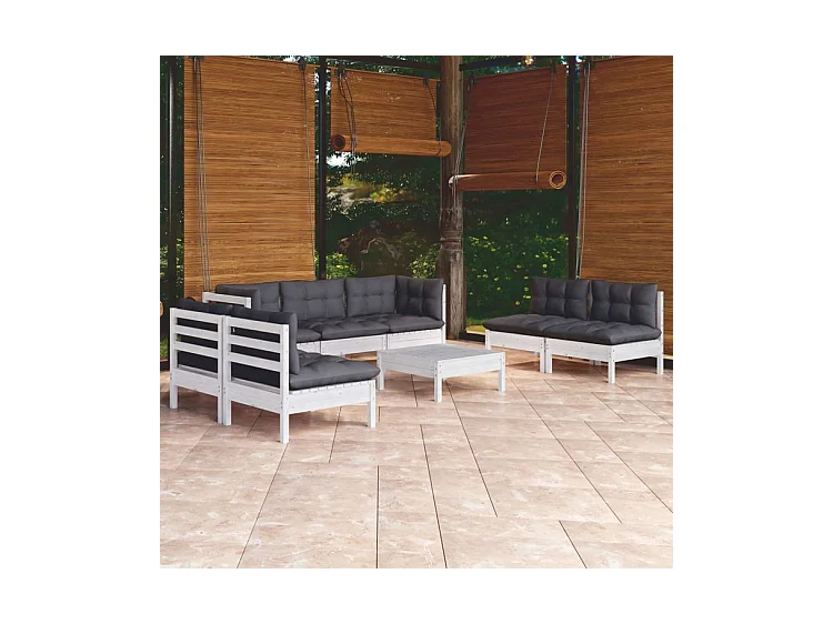 Salon de jardin 8 pcs avec coussins Bois de pin massif