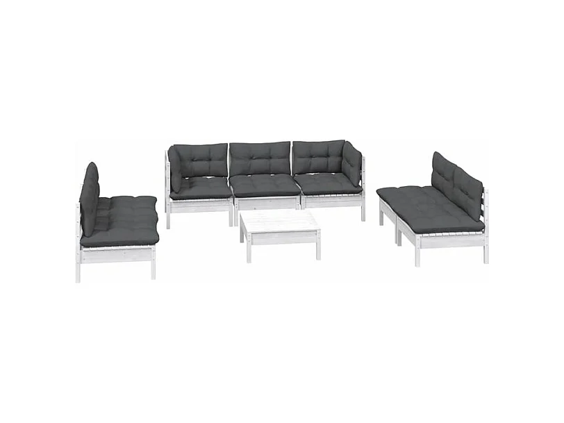 Salon de jardin 8 pcs avec coussins Bois de pin massif