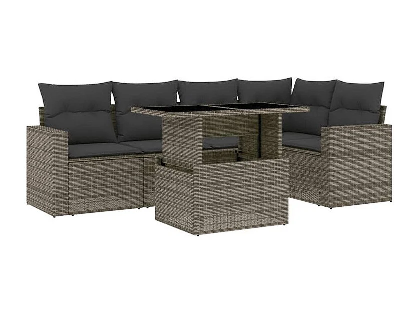 Salon de jardin 6 pcs avec coussins gris résine tressée