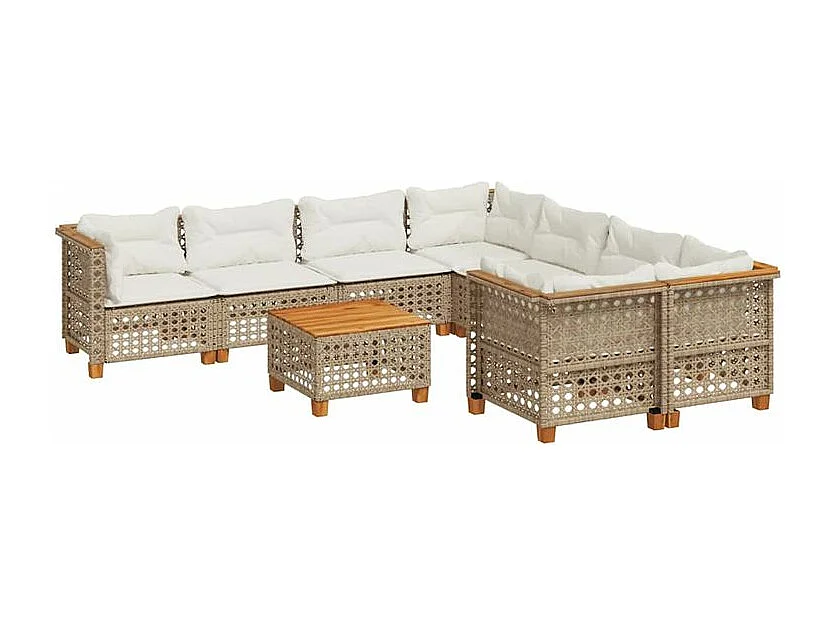 Salon de jardin avec coussins 9 pcs beige résine tressée