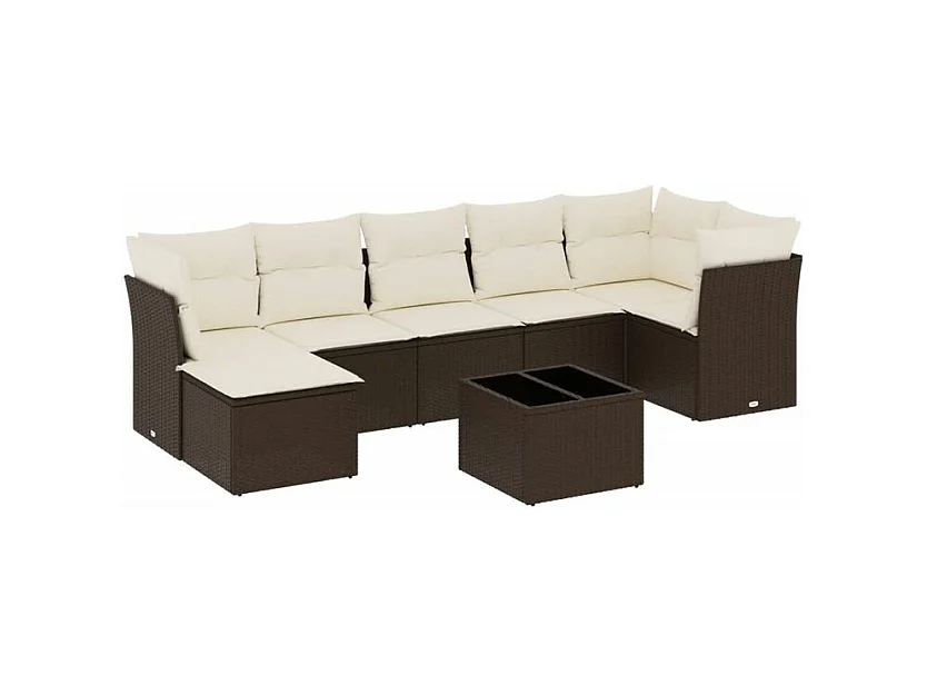Salon de jardin 8 pcs avec coussins marron résine tressée