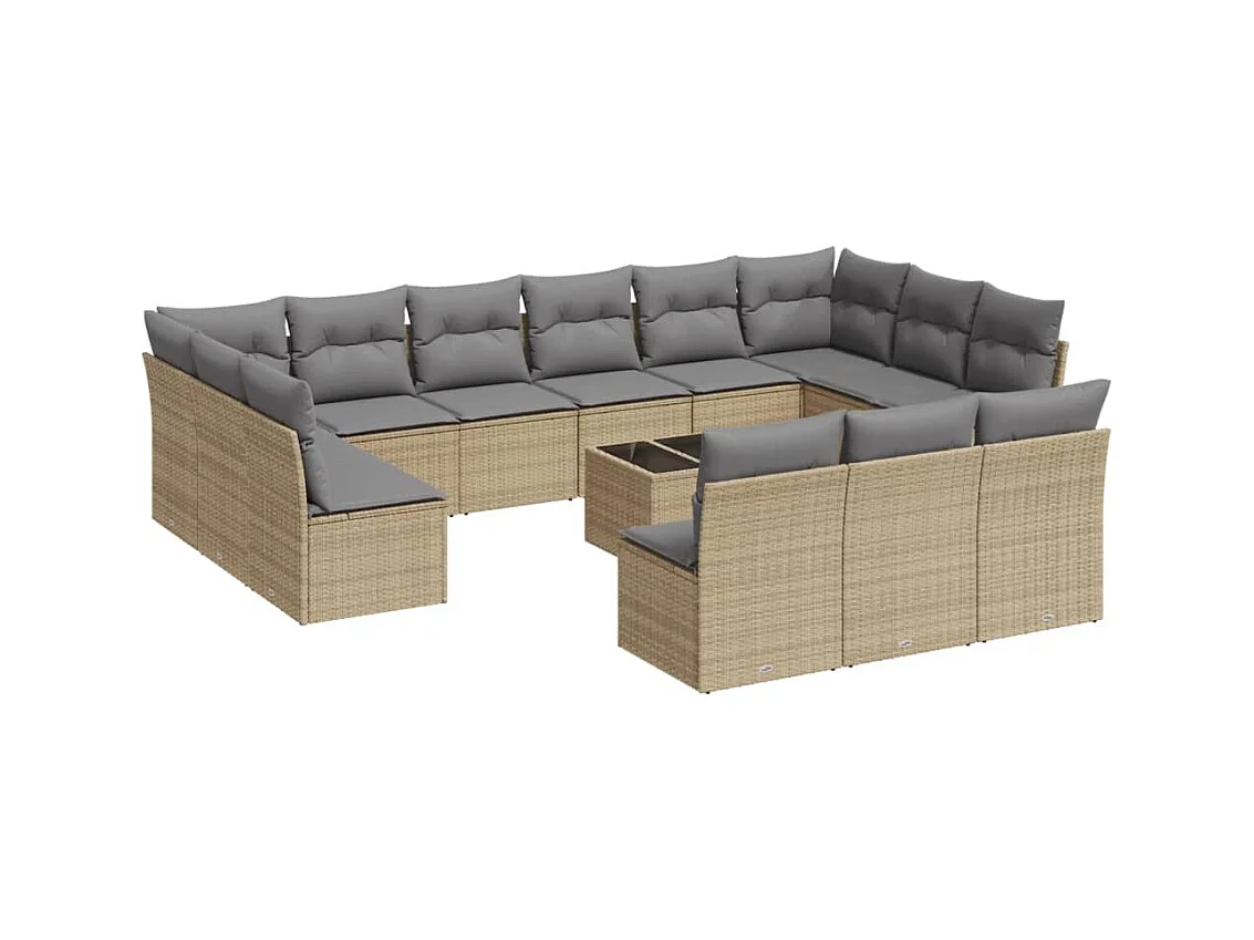 Salon de jardin avec coussins 14 pcs beige résine tressée