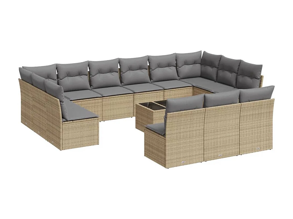 Salon de jardin avec coussins 14 pcs beige résine tressée