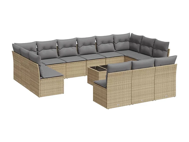 Salon de jardin avec coussins 14 pcs beige résine tressée