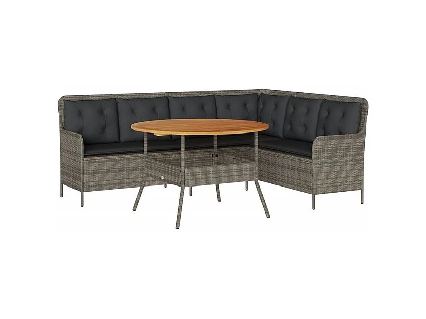 Salon de jardin 2 pcs avec coussins Gris Résine tressée