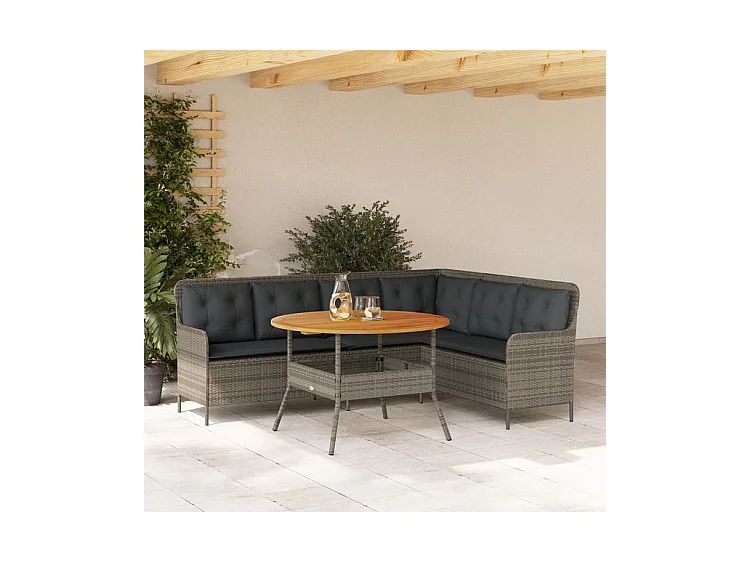 Salon de jardin 2 pcs avec coussins Gris Résine tressée