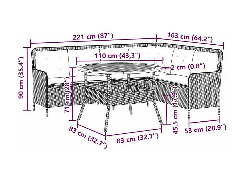 Salon de jardin 2 pcs avec coussins Gris Résine tressée