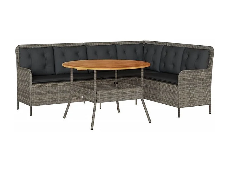 Salon de jardin 2 pcs avec coussins Gris Résine tressée