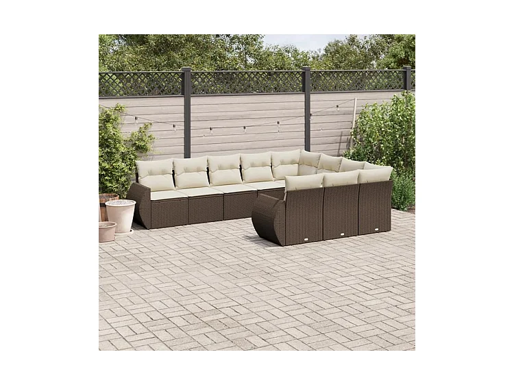 Salon de jardin 10 pcs avec coussins marron résine tressée