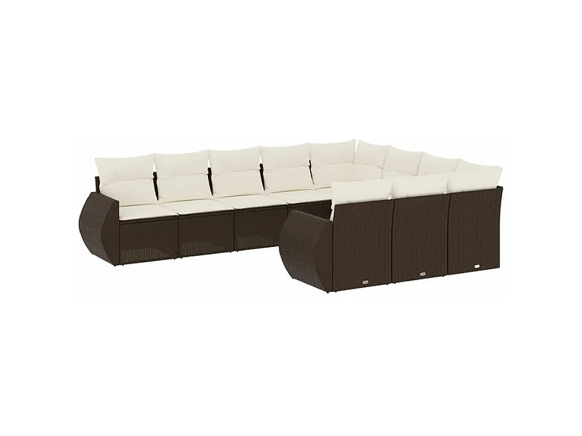 Salon de jardin 10 pcs avec coussins marron résine tressée