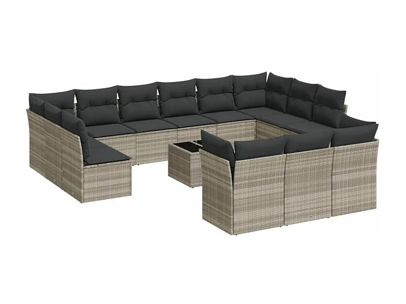 Salon de jardin avec coussins 14 pcs gris clair résine tressée