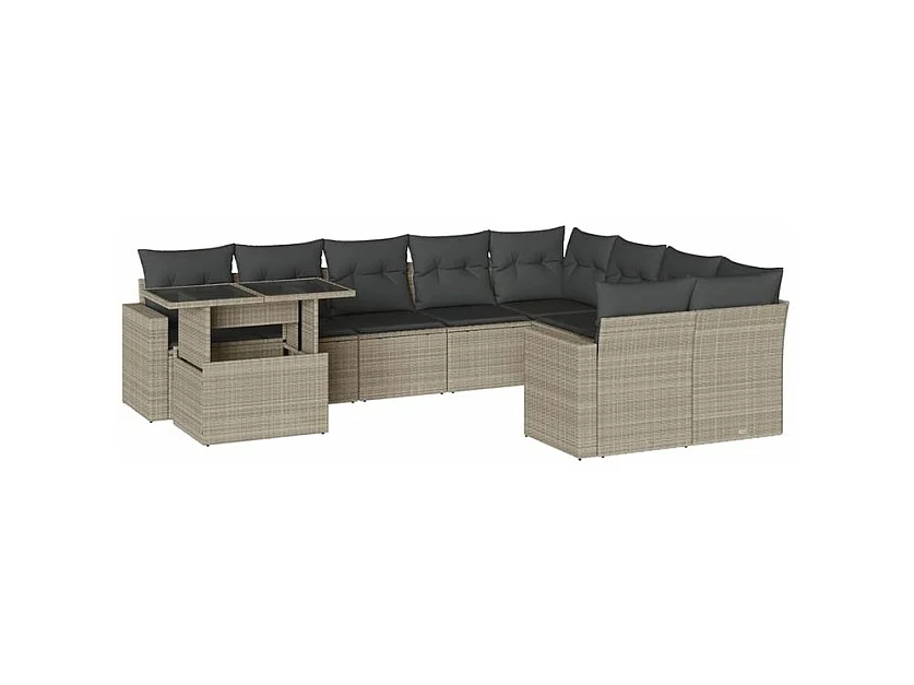 Salon de jardin avec coussins 10 pcs gris clair résine tressée