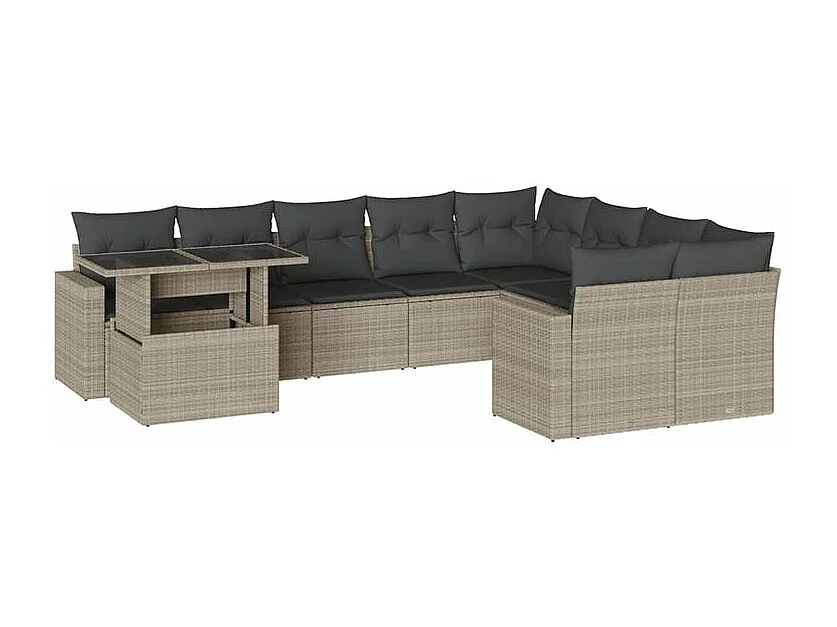 Salon de jardin avec coussins 10 pcs gris clair résine tressée