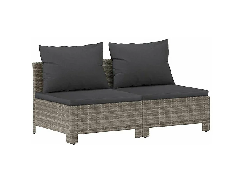 Canapé de jardin 2 places avec coussins Gris Résine tressée