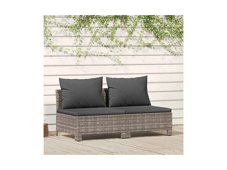 Canapé de jardin 2 places avec coussins Gris Résine tressée