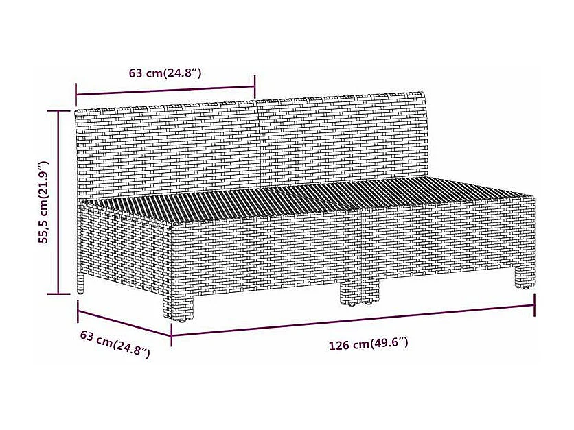 Canapé de jardin 2 places avec coussins Gris Résine tressée