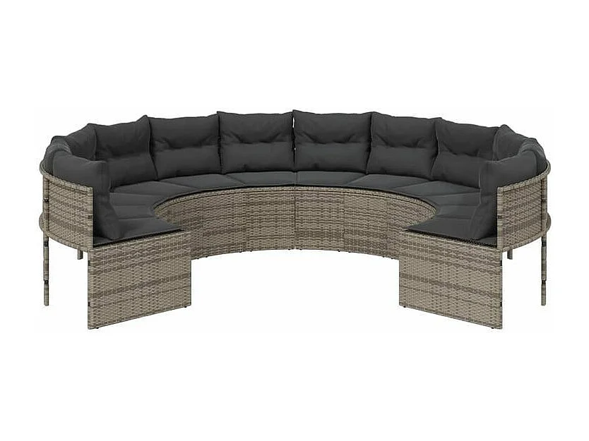 Canapé de jardin avec coussins rond gris résine tressée