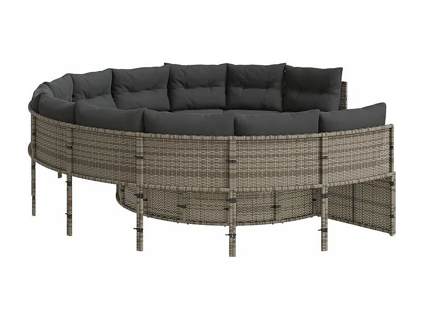 Canapé de jardin avec coussins rond gris résine tressée
