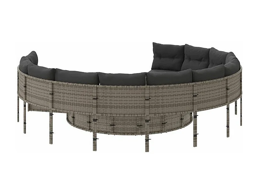 Canapé de jardin avec coussins rond gris résine tressée