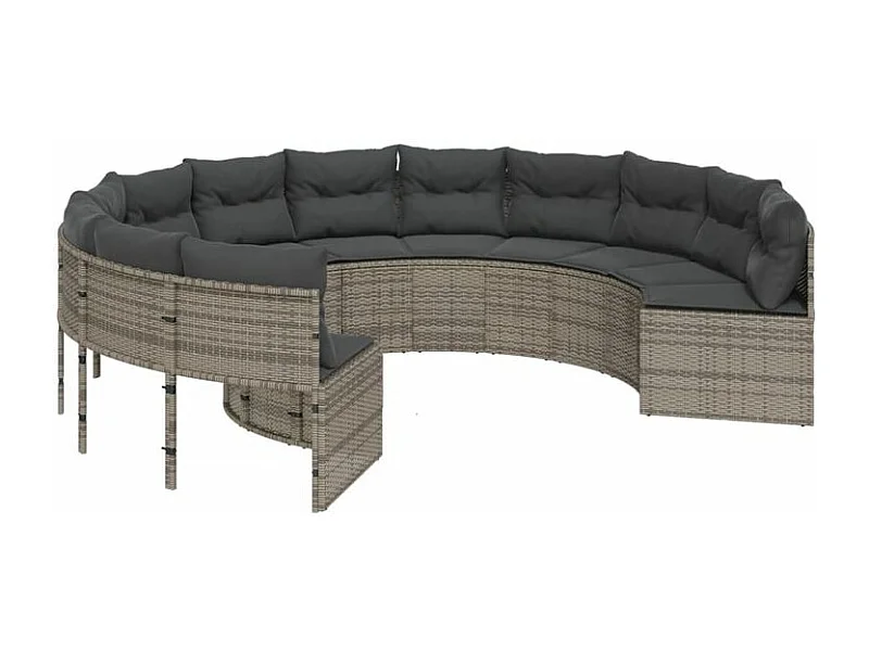 Canapé de jardin avec coussins rond gris résine tressée