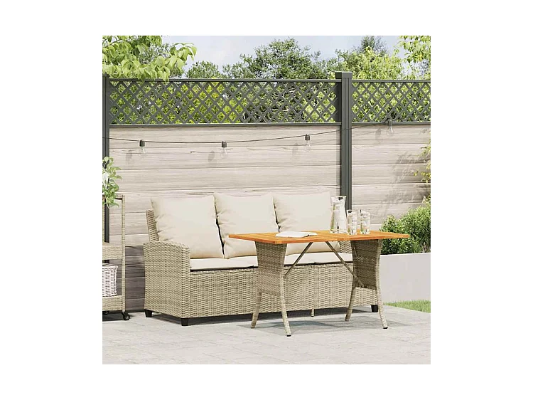Canapé de jardin 3 places coussins table beige résine tressée
