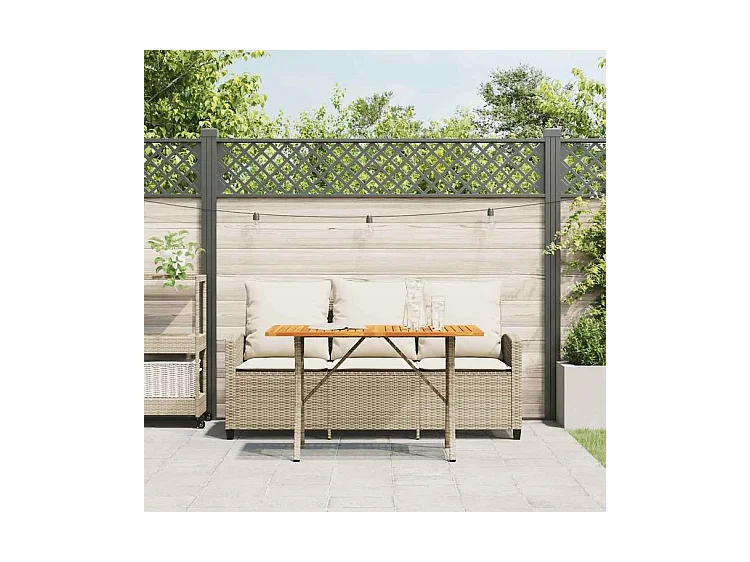 Canapé de jardin 3 places coussins table beige résine tressée