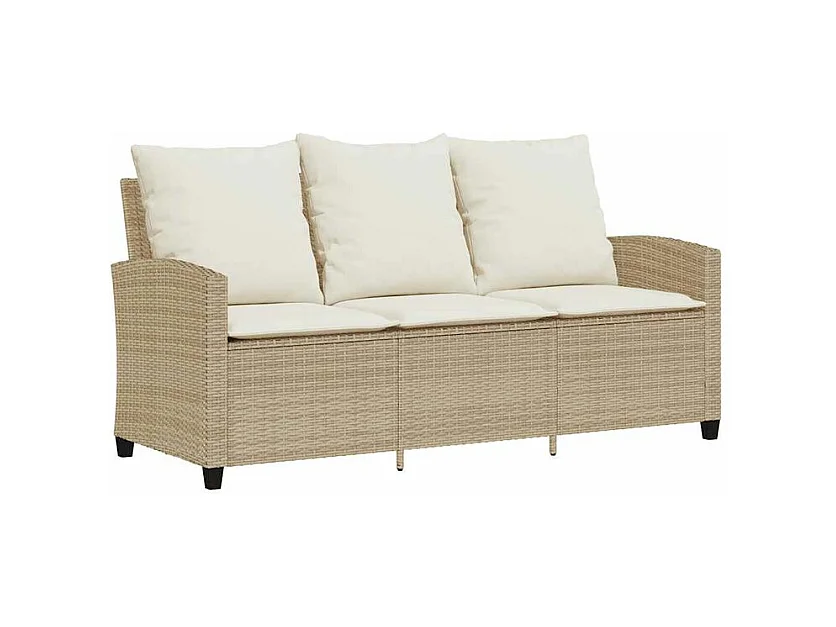 Canapé de jardin 3 places coussins table beige résine tressée