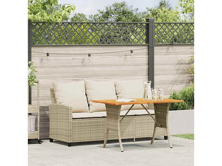 Canapé de jardin 3 places coussins table beige résine tressée